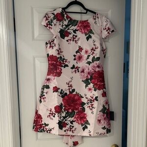 Lulu's Pink Floral Mini Dress with Red & Green Accents